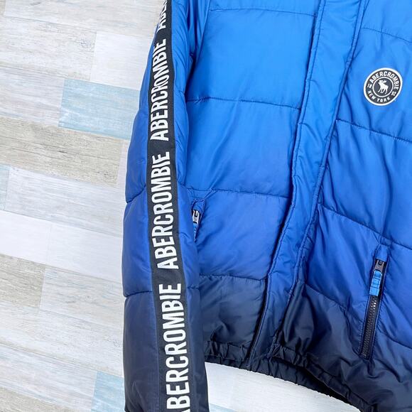 Abercrombie Kids Sherpa Lined Puffer Logo Stripe Jacket Blue Hooded Boys 15 16 - Picture 4 of 9